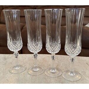 Cristal d’Arques Longchamp 8" Champagne Flutes Crystal Glasses Set of 4 France